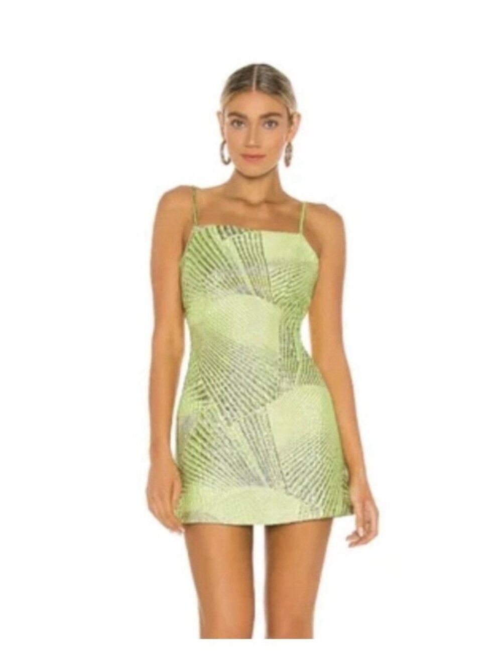 the bar Logan Lime green metallic tank mini dress 8 Medium